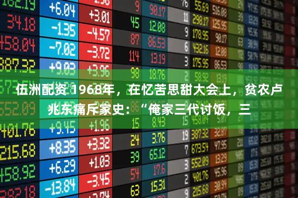 伍洲配资 1968年,在忆苦思甜大会上,贫农卢兆东痛斥家史:“俺家三代讨饭,三